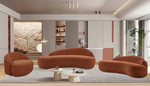 Meridian Furniture Caspian Curved Chenille Sofa with Sculptural Silhouette and Solid Wood Frame for Living Rooms Cognac 79 inches 44033Cognac-L