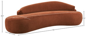 Meridian Furniture Caspian Curved Chenille Sofa with Sculptural Silhouette and Solid Wood Frame for Living Rooms Cognac 101 inches 44033Cognac-S