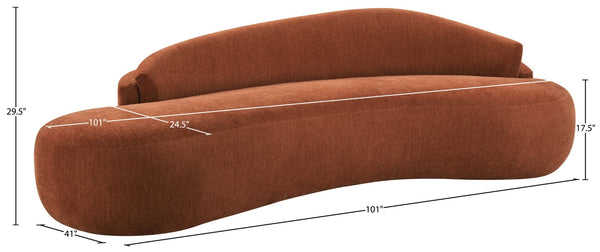 Meridian Furniture Caspian Curved Chenille Sofa with Sculptural Silhouette and Solid Wood Frame for Living Rooms Cognac 101 inches 44033Cognac-S