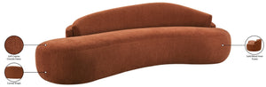 Meridian Furniture Caspian Curved Chenille Sofa with Sculptural Silhouette and Solid Wood Frame for Living Rooms Cognac 101 inches 44033Cognac-S