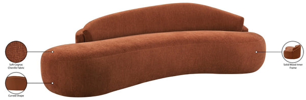 Meridian Furniture Caspian Curved Chenille Sofa with Sculptural Silhouette and Solid Wood Frame for Living Rooms Cognac 101 inches 44033Cognac-S