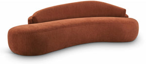 Meridian Furniture Caspian Curved Chenille Sofa with Sculptural Silhouette and Solid Wood Frame for Living Rooms Cognac 101 inches 44033Cognac-S
