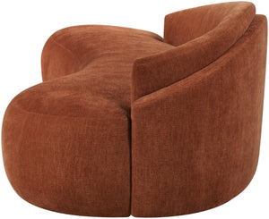 Meridian Furniture Caspian Curved Chenille Sofa with Sculptural Silhouette and Solid Wood Frame for Living Rooms Cognac 101 inches 44033Cognac-S