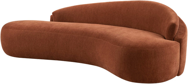 Meridian Furniture Caspian Curved Chenille Sofa with Sculptural Silhouette and Solid Wood Frame for Living Rooms Cognac 101 inches 44033Cognac-S