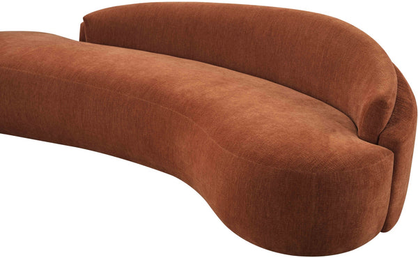 Meridian Furniture Caspian Curved Chenille Sofa with Sculptural Silhouette and Solid Wood Frame for Living Rooms Cognac 101 inches 44033Cognac-S