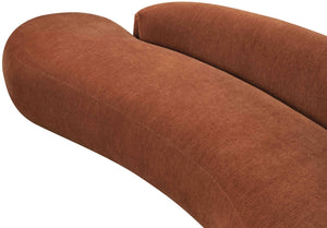 Meridian Furniture Caspian Curved Chenille Sofa with Sculptural Silhouette and Solid Wood Frame for Living Rooms Cognac 101 inches 44033Cognac-S