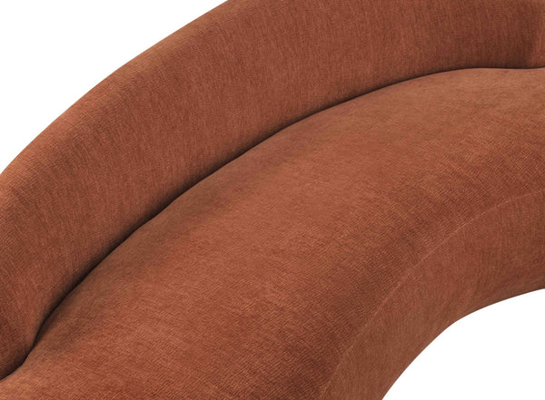 Meridian Furniture Caspian Curved Chenille Sofa with Sculptural Silhouette and Solid Wood Frame for Living Rooms Cognac 101 inches 44033Cognac-S