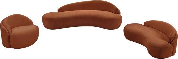 Meridian Furniture Caspian Curved Chenille Sofa with Sculptural Silhouette and Solid Wood Frame for Living Rooms Cognac 101 inches 44033Cognac-S