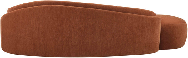 Meridian Furniture Caspian Curved Chenille Sofa with Sculptural Silhouette and Solid Wood Frame for Living Rooms Cognac 101 inches 44033Cognac-S
