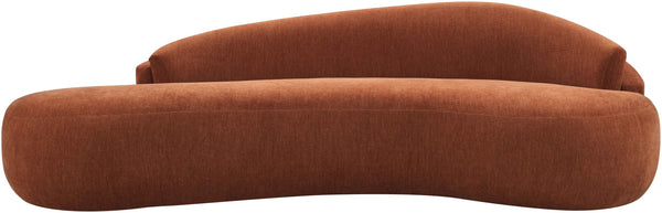 Meridian Furniture Caspian Curved Chenille Sofa with Sculptural Silhouette and Solid Wood Frame for Living Rooms Cognac 101 inches 44033Cognac-S