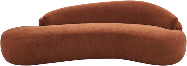 Meridian Furniture Caspian Curved Chenille Sofa with Sculptural Silhouette and Solid Wood Frame for Living Rooms Cognac 101 inches 44033Cognac-S