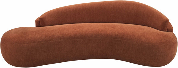 Meridian Furniture Caspian Curved Chenille Sofa with Sculptural Silhouette and Solid Wood Frame for Living Rooms Cognac 101 inches 44033Cognac-S