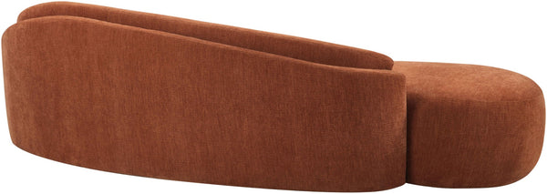 Meridian Furniture Caspian Curved Chenille Sofa with Sculptural Silhouette and Solid Wood Frame for Living Rooms Cognac 101 inches 44033Cognac-S