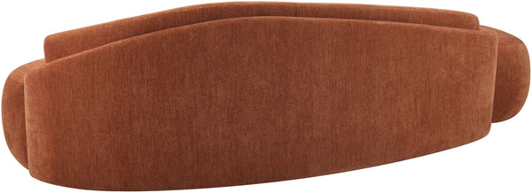 Meridian Furniture Caspian Curved Chenille Sofa with Sculptural Silhouette and Solid Wood Frame for Living Rooms Cognac 101 inches 44033Cognac-S