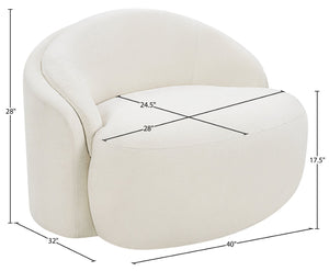 Meridian Furniture Caspian Curved Sculptural Chenille Accent Chair with Solid Wood Frame for Modern Living Spaces Cream 44033Cream-C