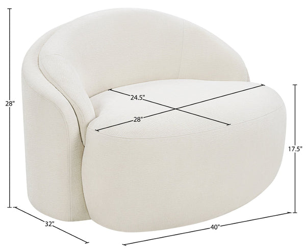 Meridian Furniture Caspian Curved Sculptural Chenille Accent Chair with Solid Wood Frame for Modern Living Spaces Cream 44033Cream-C