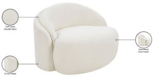 Meridian Furniture Caspian Curved Sculptural Chenille Accent Chair with Solid Wood Frame for Modern Living Spaces Cream 44033Cream-C
