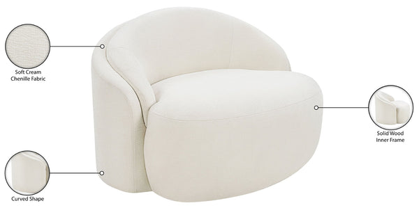 Meridian Furniture Caspian Curved Sculptural Chenille Accent Chair with Solid Wood Frame for Modern Living Spaces Cream 44033Cream-C