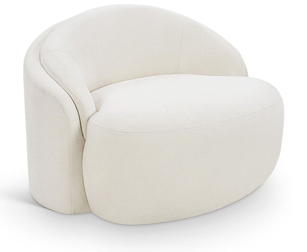 Meridian Furniture Caspian Curved Sculptural Chenille Accent Chair with Solid Wood Frame for Modern Living Spaces Cream 44033Cream-C