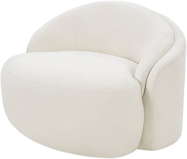 Meridian Furniture Caspian Curved Sculptural Chenille Accent Chair with Solid Wood Frame for Modern Living Spaces Cream 44033Cream-C