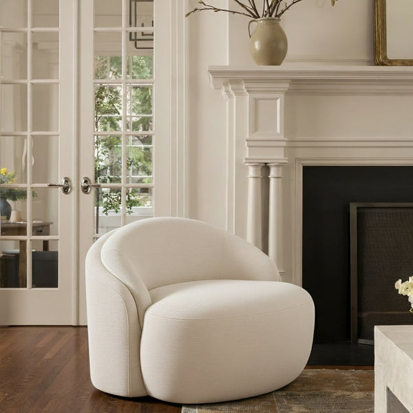 Meridian Furniture Caspian Curved Sculptural Chenille Accent Chair with Solid Wood Frame for Modern Living Spaces Cream 44033Cream-C