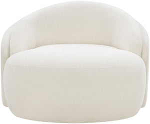 Meridian Furniture Caspian Curved Sculptural Chenille Accent Chair with Solid Wood Frame for Modern Living Spaces Cream 44033Cream-C