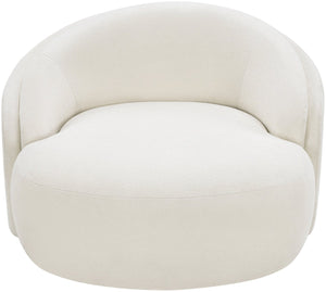 Meridian Furniture Caspian Curved Sculptural Chenille Accent Chair with Solid Wood Frame for Modern Living Spaces Cream 44033Cream-C