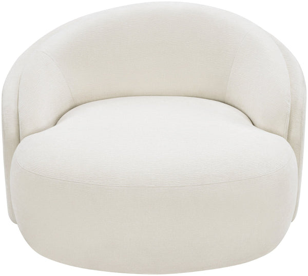 Meridian Furniture Caspian Curved Sculptural Chenille Accent Chair with Solid Wood Frame for Modern Living Spaces Cream 44033Cream-C
