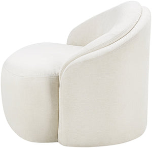 Meridian Furniture Caspian Curved Sculptural Chenille Accent Chair with Solid Wood Frame for Modern Living Spaces Cream 44033Cream-C