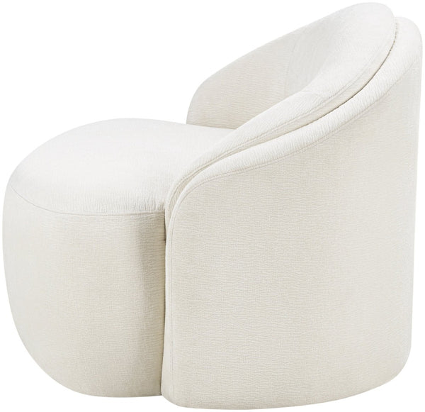 Meridian Furniture Caspian Curved Sculptural Chenille Accent Chair with Solid Wood Frame for Modern Living Spaces Cream 44033Cream-C