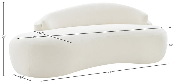 Meridian Furniture Caspian Curved Chenille Sofa with Sculptural Silhouette and Solid Wood Frame for Living Rooms Cream 79 inches 44033Cream-L