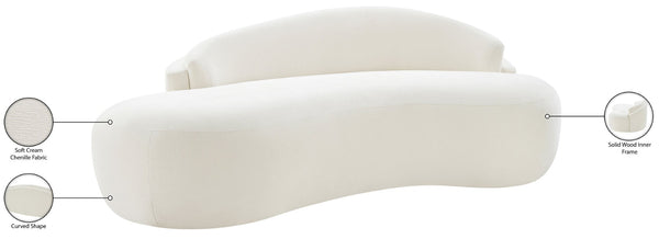 Meridian Furniture Caspian Curved Chenille Sofa with Sculptural Silhouette and Solid Wood Frame for Living Rooms Cream 79 inches 44033Cream-L