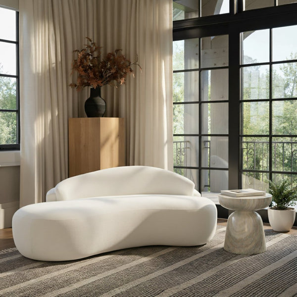 Meridian Furniture Caspian Curved Chenille Sofa with Sculptural Silhouette and Solid Wood Frame for Living Rooms Cream 79 inches 44033Cream-L