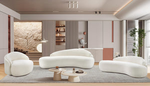 Meridian Furniture Caspian Curved Chenille Sofa with Sculptural Silhouette and Solid Wood Frame for Living Rooms Cream 79 inches 44033Cream-L