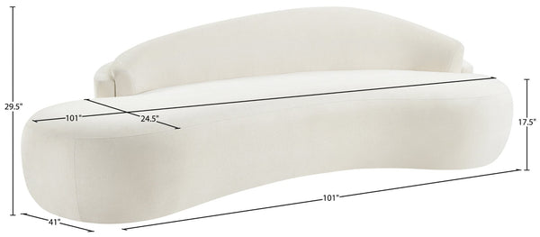 Meridian Furniture Caspian Curved Chenille Sofa with Sculptural Silhouette and Solid Wood Frame for Living Rooms Cream 101 inches 44033Cream-S