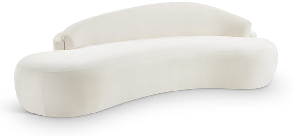Meridian Furniture Caspian Curved Chenille Sofa with Sculptural Silhouette and Solid Wood Frame for Living Rooms Cream 101 inches 44033Cream-S