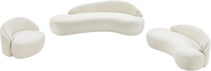 Meridian Furniture Caspian Curved Chenille Sofa with Sculptural Silhouette and Solid Wood Frame for Living Rooms Cream 101 inches 44033Cream-S