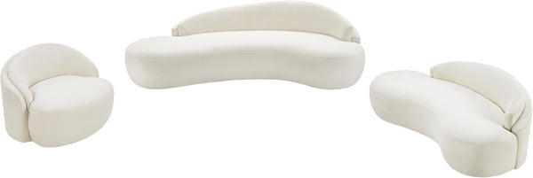 Meridian Furniture Caspian Curved Chenille Sofa with Sculptural Silhouette and Solid Wood Frame for Living Rooms Cream 101 inches 44033Cream-S