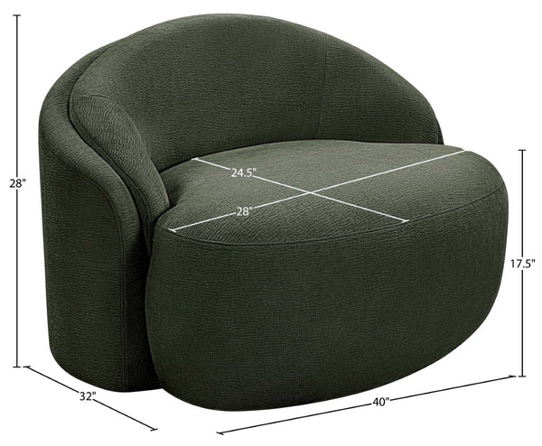 Meridian Furniture Caspian Curved Sculptural Chenille Accent Chair with Solid Wood Frame for Modern Living Spaces Green 44033Green-C