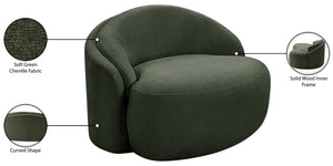 Meridian Furniture Caspian Curved Sculptural Chenille Accent Chair with Solid Wood Frame for Modern Living Spaces Green 44033Green-C
