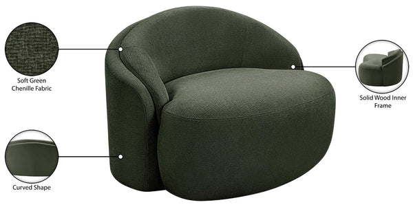 Meridian Furniture Caspian Curved Sculptural Chenille Accent Chair with Solid Wood Frame for Modern Living Spaces Green 44033Green-C
