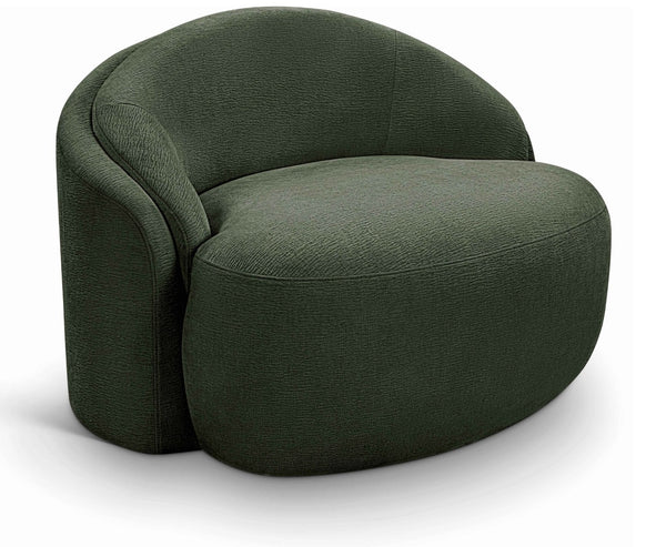 Meridian Furniture Caspian Curved Sculptural Chenille Accent Chair with Solid Wood Frame for Modern Living Spaces Green 44033Green-C