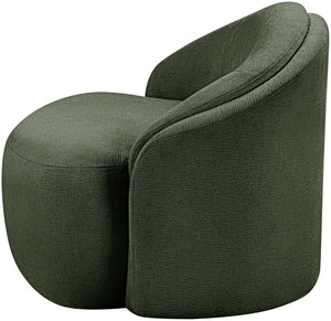 Meridian Furniture Caspian Curved Sculptural Chenille Accent Chair with Solid Wood Frame for Modern Living Spaces Green 44033Green-C
