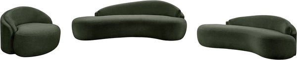 Meridian Furniture Caspian Curved Sculptural Chenille Accent Chair with Solid Wood Frame for Modern Living Spaces Green 44033Green-C