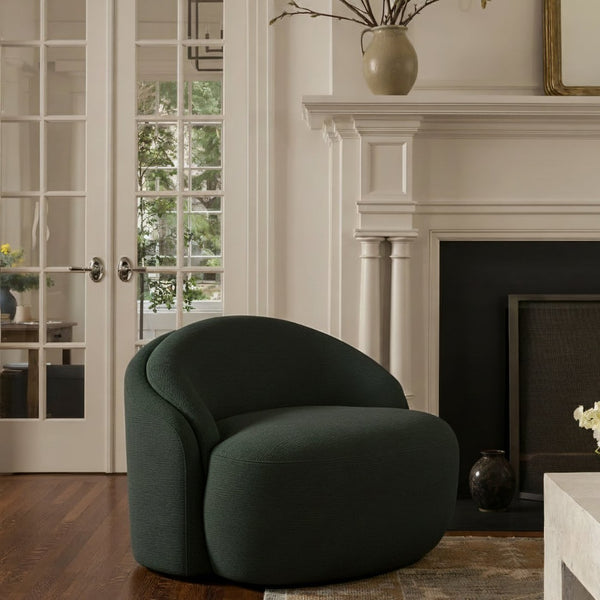 Meridian Furniture Caspian Curved Sculptural Chenille Accent Chair with Solid Wood Frame for Modern Living Spaces Green 44033Green-C