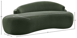 Meridian Furniture Caspian Curved Chenille Sofa with Sculptural Silhouette and Solid Wood Frame for Living Rooms Green 79 inches 44033Green-L