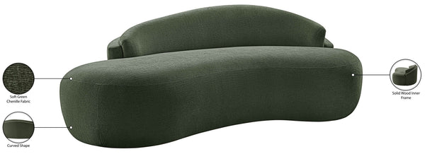 Meridian Furniture Caspian Curved Chenille Sofa with Sculptural Silhouette and Solid Wood Frame for Living Rooms Green 79 inches 44033Green-L