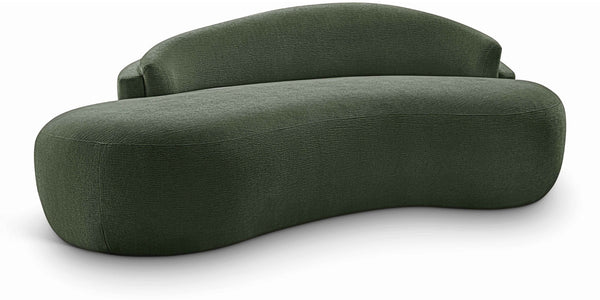 Meridian Furniture Caspian Curved Chenille Sofa with Sculptural Silhouette and Solid Wood Frame for Living Rooms Green 79 inches 44033Green-L