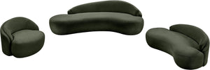 Meridian Furniture Caspian Curved Chenille Sofa with Sculptural Silhouette and Solid Wood Frame for Living Rooms Green 79 inches 44033Green-L