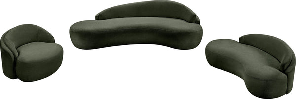 Meridian Furniture Caspian Curved Chenille Sofa with Sculptural Silhouette and Solid Wood Frame for Living Rooms Green 79 inches 44033Green-L